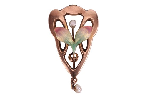 Lot 1 - An Art Nouveau enamel iris pendant, with...