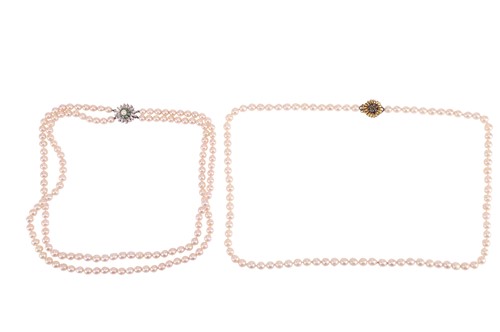 Lot 175 - Two cultured pearl necklaces; to include a...