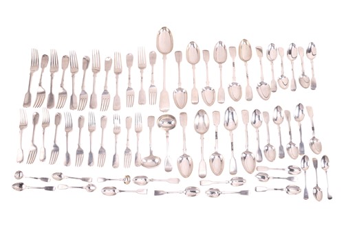 Lot 360 - A canteen of Victorian fiddle pattern flatware...