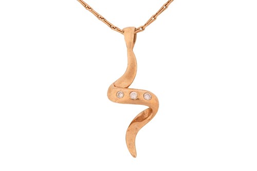 Lot 77 - A diamond-set spiral pendant, in 9ct yellow...