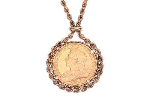 Lot 105 - A sovereign pendant necklace, set with a...