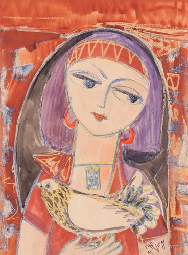 Lot 114 - Maurice Haddad (Iraqi 1937-2016) Girl Holding...
