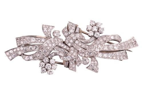 Lot 92 - A diamond-set duette brooch, c. 1950s, formed...