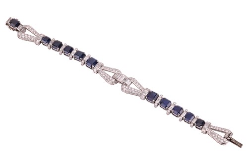 Lot 75 - A late Art Deco sapphire and diamond bracelet,...