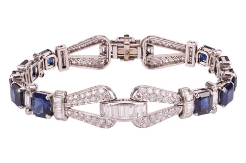 Lot 75 - A late Art Deco sapphire and diamond bracelet,...