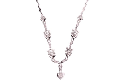 Lot 296 - A diamond-set necklace of floral design, with...