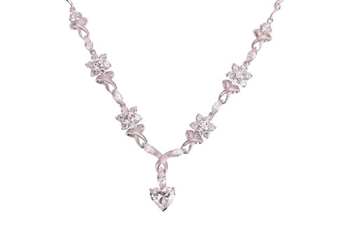 Lot 296 - A diamond-set necklace of floral design, with...