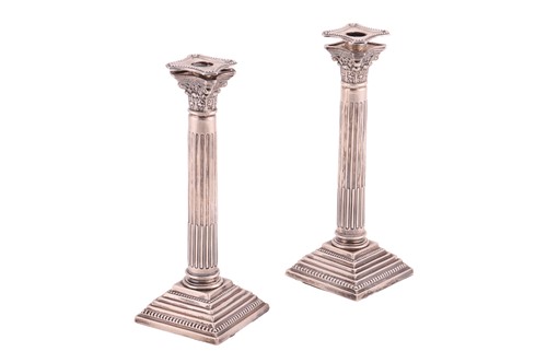 Lot 387 - A pair of silver Corinthian column...
