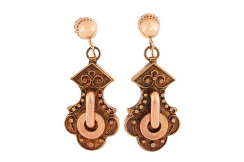 Lot 15 - A pair of Victorian Etruscan Revival drop...