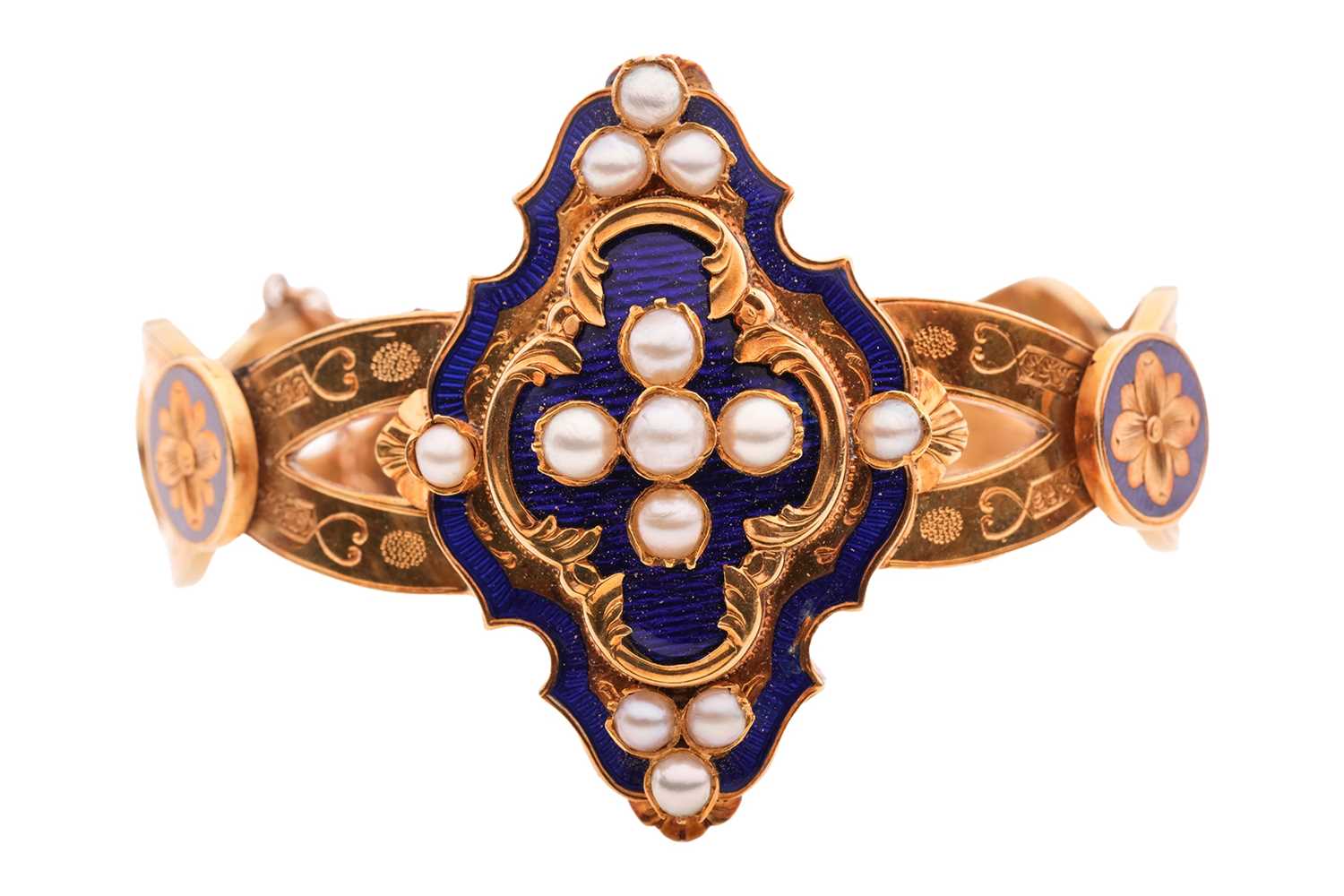 Lot 14 - A Victorian enamel and split pearl bracelet,...
