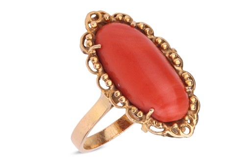 Lot 110 - A Corallium Rubrum dress ring, the four...
