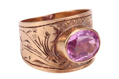 Lot 6 - A synthetic pink sapphire dress ring, the...