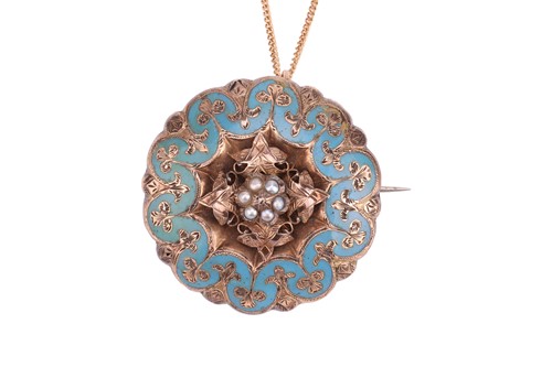 Lot 22 - An enamel and seed pearl memorial...