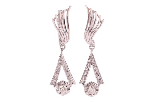 Lot 104 - A pair of gem-set drop earrings, with spray...
