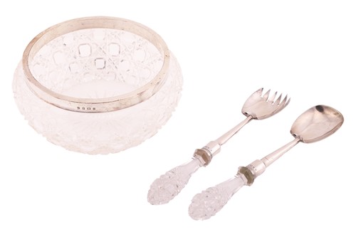 Lot 358 - An Edwardian silver-mounted salad bowl and a...