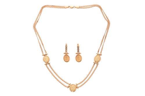 Lot 159 - A necklace and earring suite, the double row...