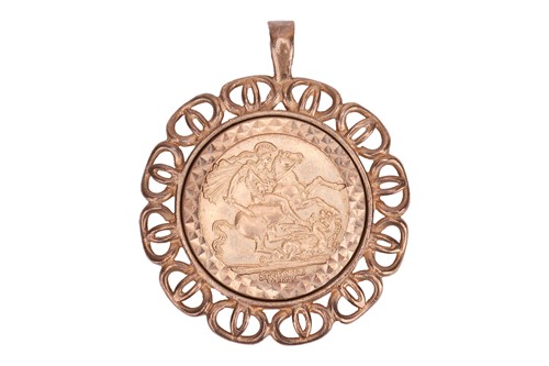 Lot 177 - A 1979 half Sovereign coin pendant, depicting...