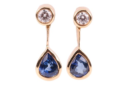 Lot 80 - A pair of diamond and sapphire drop earrings,...