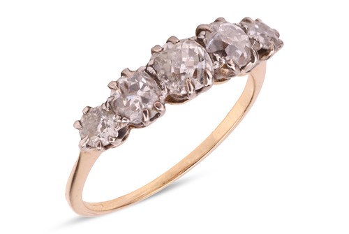 Lot 65 - A diamond five-stone ring, claw-set with...