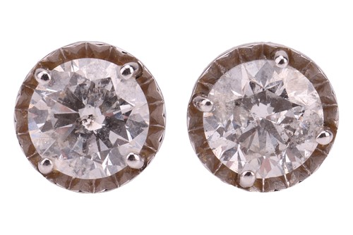 Lot 140 - A pair of diamond stud earrings, each four...