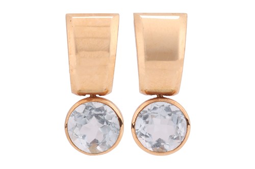 Lot 214 - A pair of aquamarine drop earrings, each...