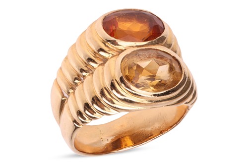 Lot 213 - A citrine-set cocktail ring, comprising two...