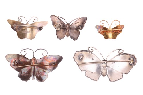 Lot 5 - A group of enamel butterfly brooches, to...