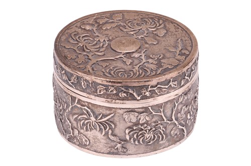 Lot 395 - A Chinese export white metal box, by Wang Hing,...