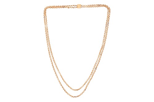 Lot 191 - A two-row belcher link necklace, in unmarked...