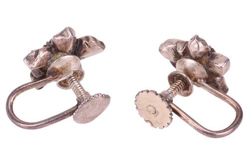 Lot 2 - A pair of floral cluster earrings, each...