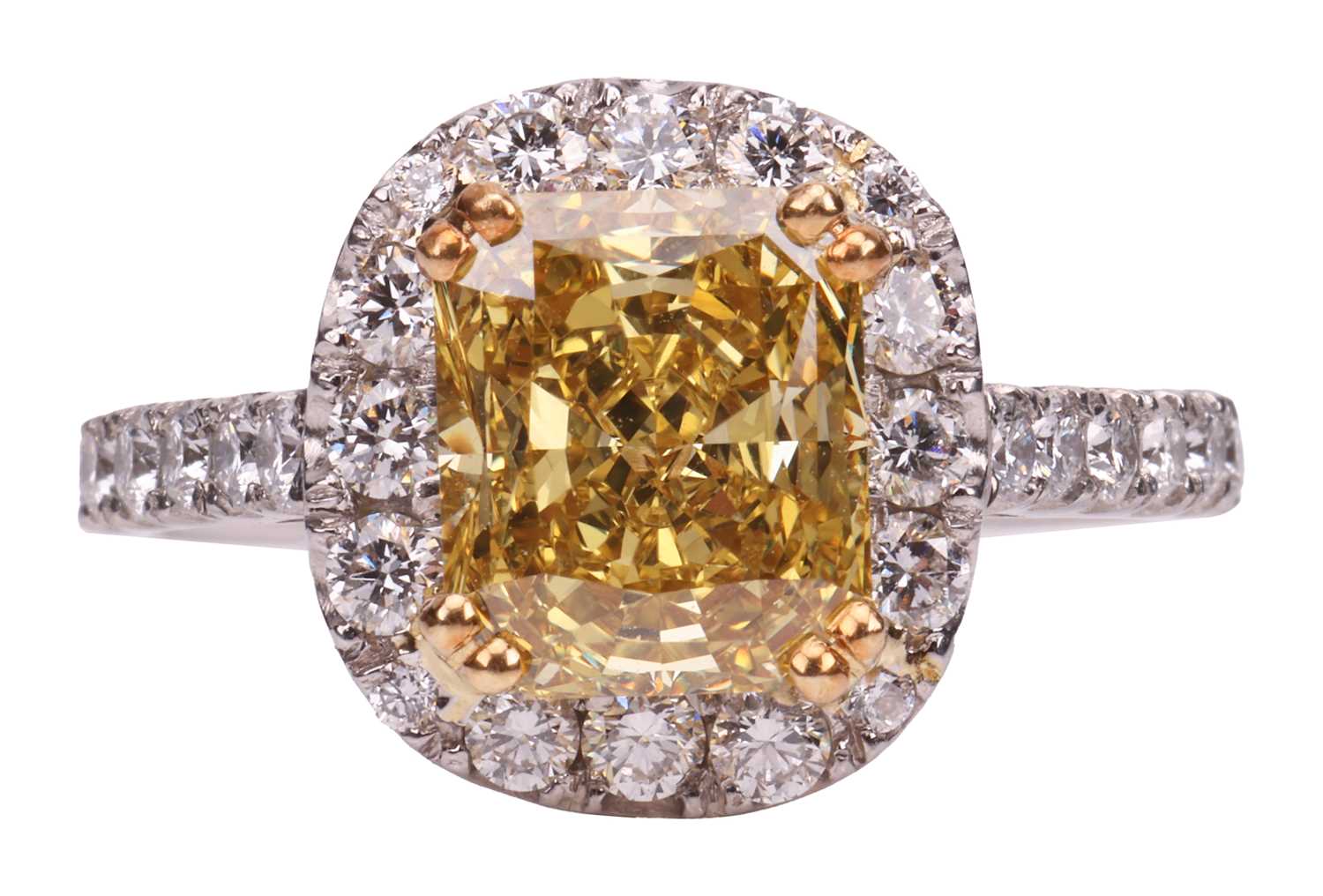 Lot 193 - A Fancy Intense yellow diamond cluster ring,...