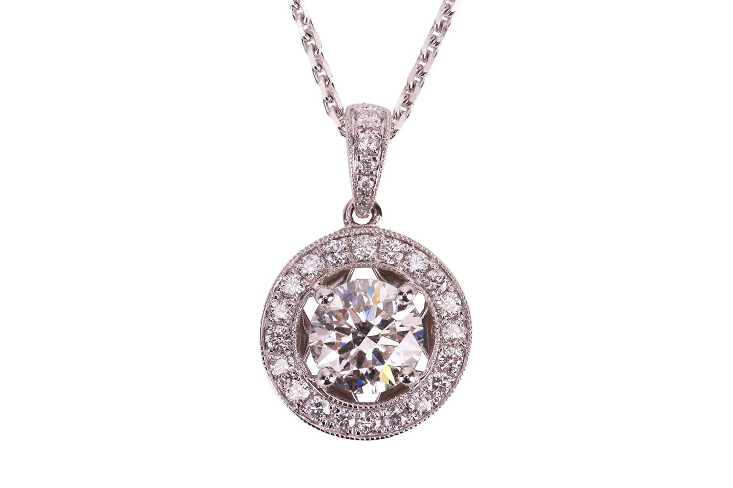 Lot 300 - An 18ct white gold diamond-set pendant on...