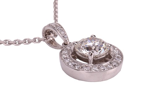 Lot 300 - An 18ct white gold diamond-set pendant on...