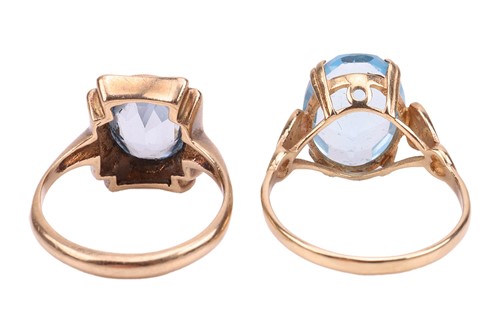 Lot 42 - Two 9ct gold synthetic spinel dress rings; the...