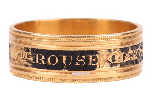 Lot 2 - A George III champlevé enamel mourning ring in...