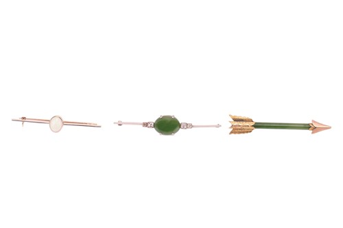 Lot 39 - Three bar brooches, including a nephrite and...