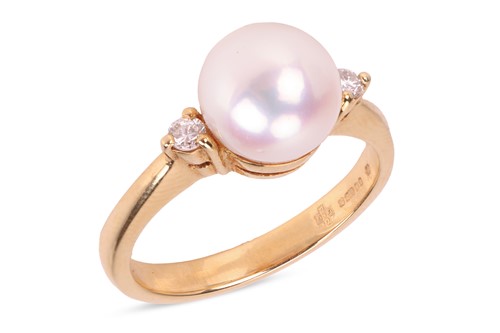 Lot 166 - A cultured pearl and diamond ring in 18ct...