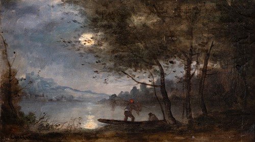 Lot 71 - Barbizon School (19th century) Fishermen by a...