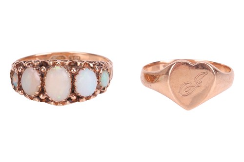 Lot 18 - An opal half-hoop ring set with five graduated...