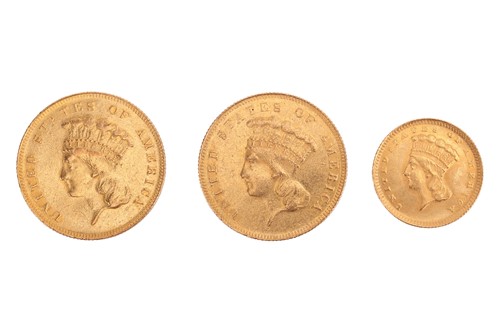 Lot 212 - Three USA dollar pieces; to include two 1855...