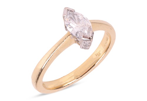 Lot 178 - A marquise-cut diamond solitaire ring in 18ct...
