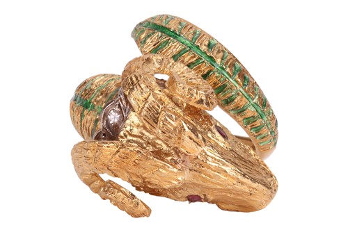 Lot 93 - A bangle and a ring of rams head motif design,...