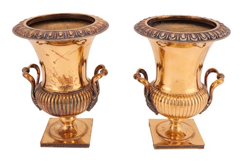 Lot 367 - A pair of Italian gilt vases, modelled as...