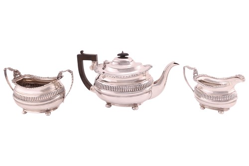 Lot 411 - A George V three-piece silver tea set,...
