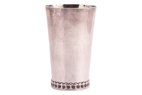 Lot 348 - A Victorian silver tapering cylindrical beaker,...