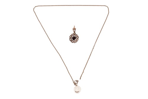 Lot 123 - A garnet and half pearl pendant necklace, the...