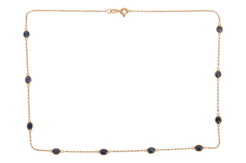 Lot 81 - A sapphire necklace, the cable-link chain...