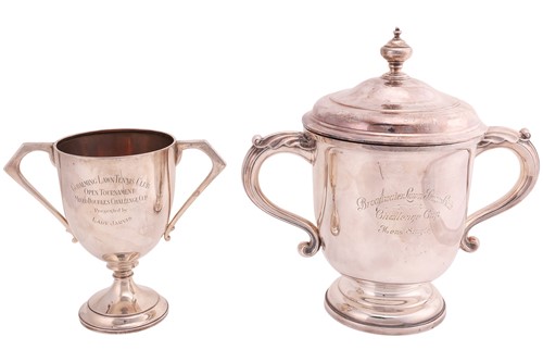 Lot 364 - Two large twin-handled silver trophies; the...