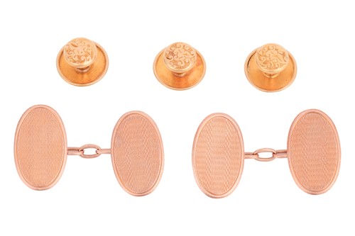 Lot 79 - A pair of 9ct cufflinks and three studs, the...