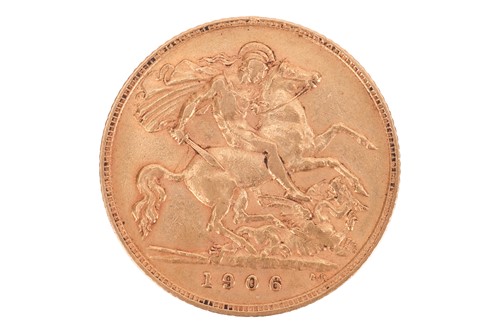 Lot 216 - A 1906 Edward VII half sovereign, 3.97 grams.